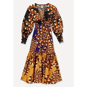 Farm Rio Mixed Bandana Long Sleeve Deep V Neck Maxi Dress - Size XS